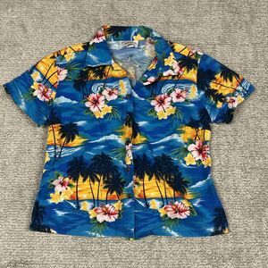 Pacific Legend Shirt Womens Small Hawaiian Floral Aloha Resort Beach Palm Trees